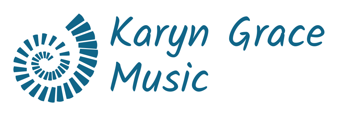 logo for karyn grace music with round spiral staircase icon
